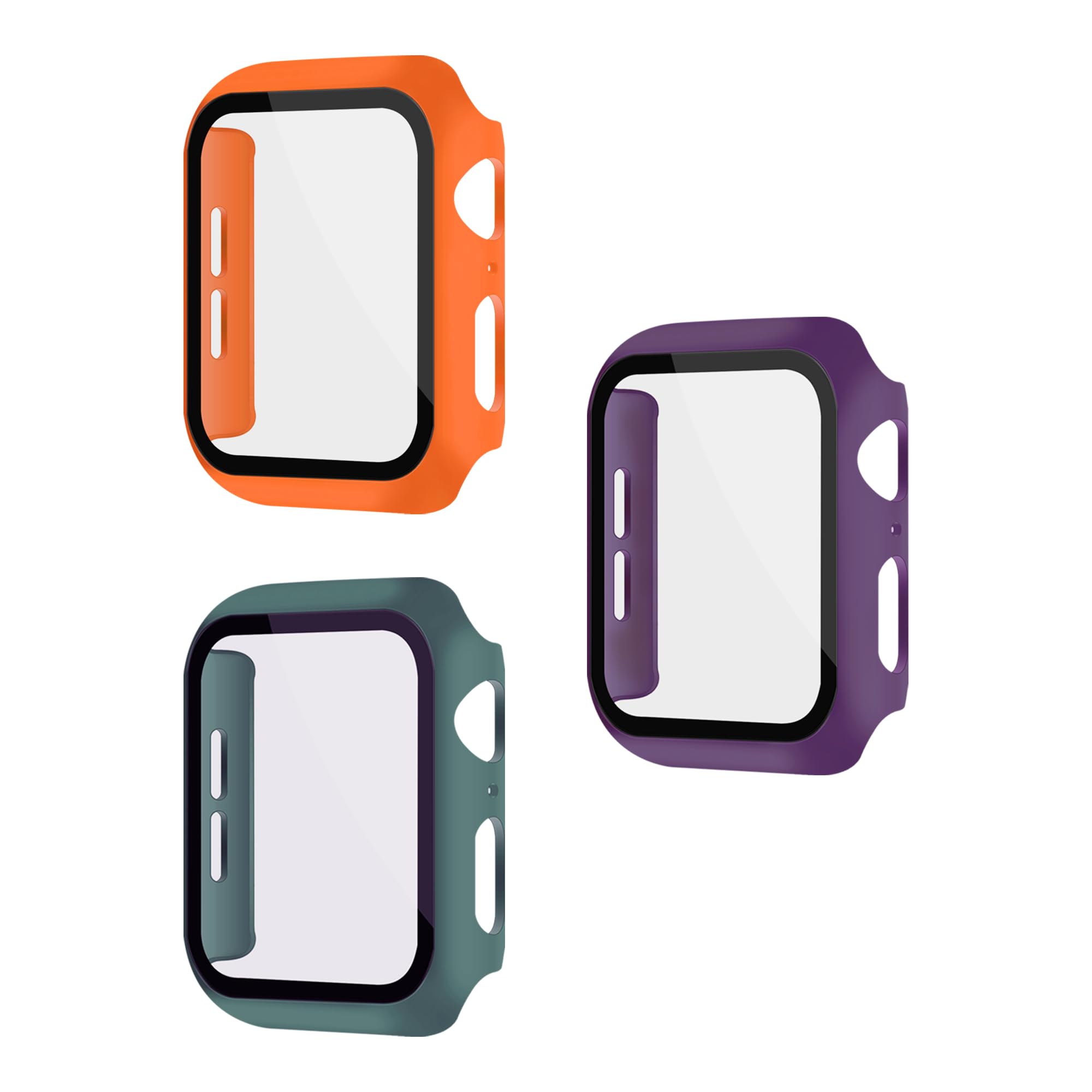 Photo 1 of XFEN 3 Pack Multi-Color Cases with Tempered Glass Screen Protector for Apple Watch Series 6/5/4 SE(2nd Gen) 40mm, Pine Green + Orange + Dark Purple, Smooth Touch, Easy Installation, Full Screen Shield, High Protection