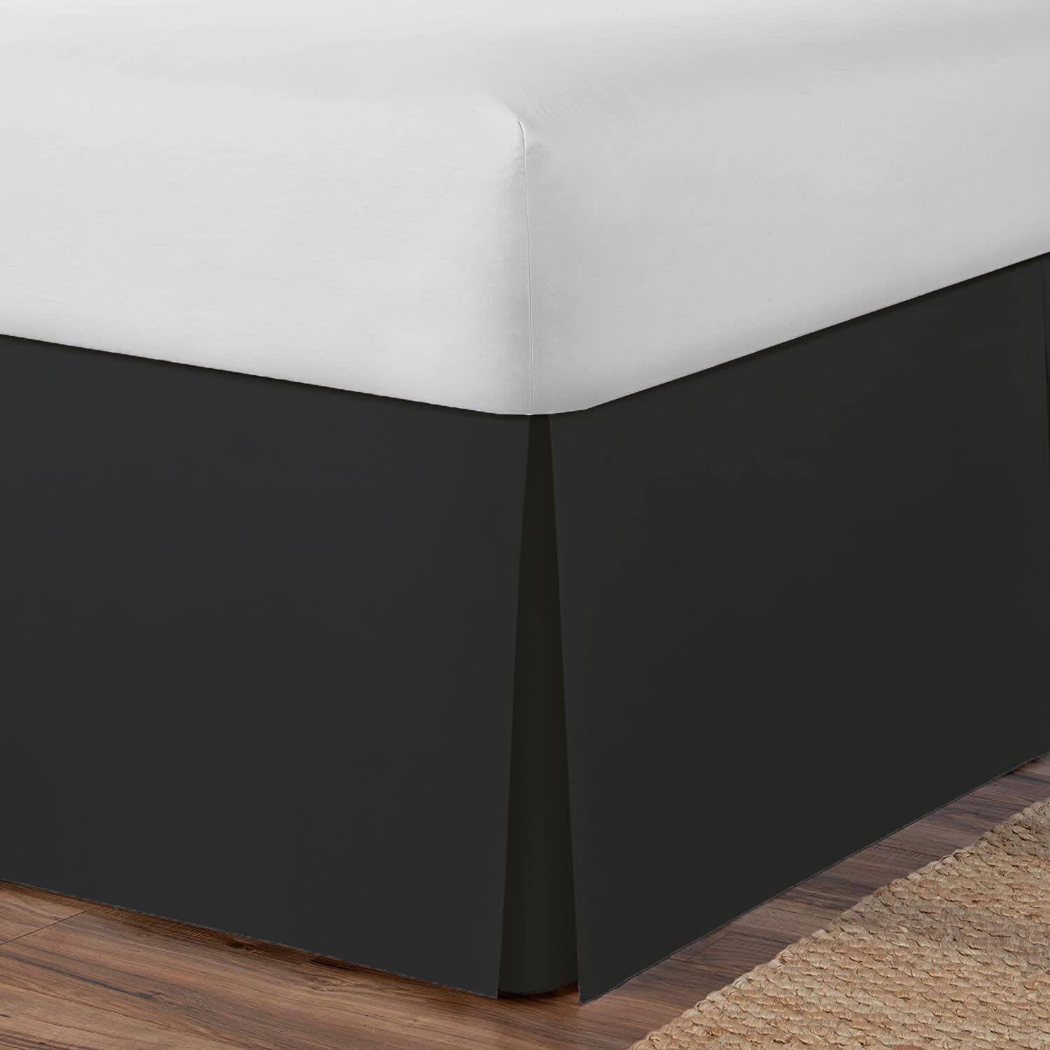 AmigoZone Plain Cotton Percale Platform Base Valance Pleated (Black, King) โ image 1