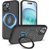 TaeliorTech 2024 Upgraded 360° Rotatable Magnetic Ring Stand for iPhone 15 Case 6.1'',Compatible with MagSafe,Military Drop Protection,Shockproof Matte Translucent Case for iPhone 15 Phone Case,Black