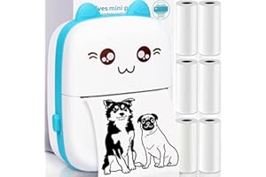 CYEELVES Mini Printer Portable, Mini Thermal Printer, Mini Pocket Printer with 6 Rolls Paper, Mini Photo Printer, Wireless Bluetooth Smart Phone Inkless Printers, for Travel Picture Sticker Receipt Label Notes