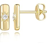 Kvvkii 14K Gold Earrings for Women Gold Studs Earrings for Women Stud Earring for Womens Studs Rectangular Shape with Octagram Cubic Zirconia Cute Stud Earring for Womens 9.5mm