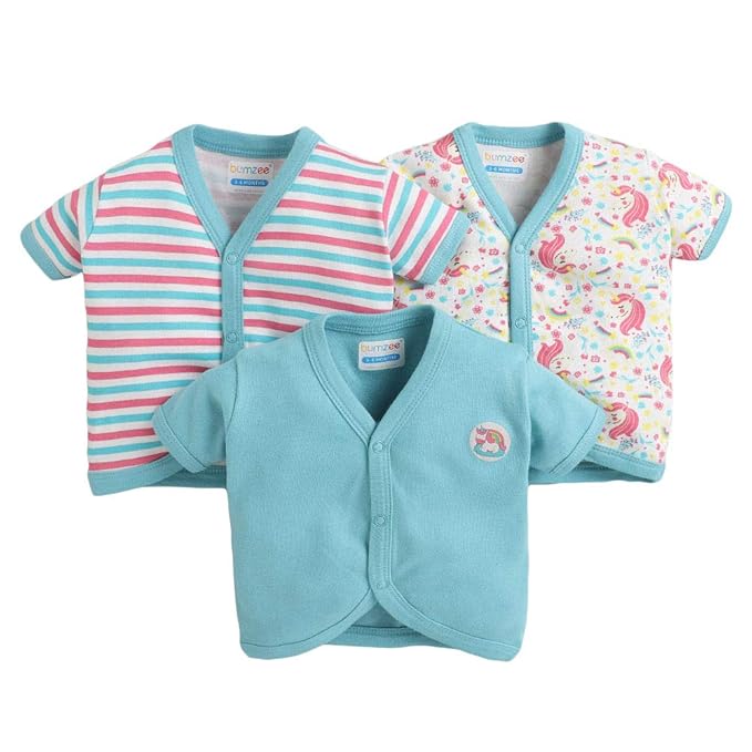 Hopscotch Baby Boys and Baby Girls Cotton Front Open Jablas Half Sleeves for Pack of 3 in