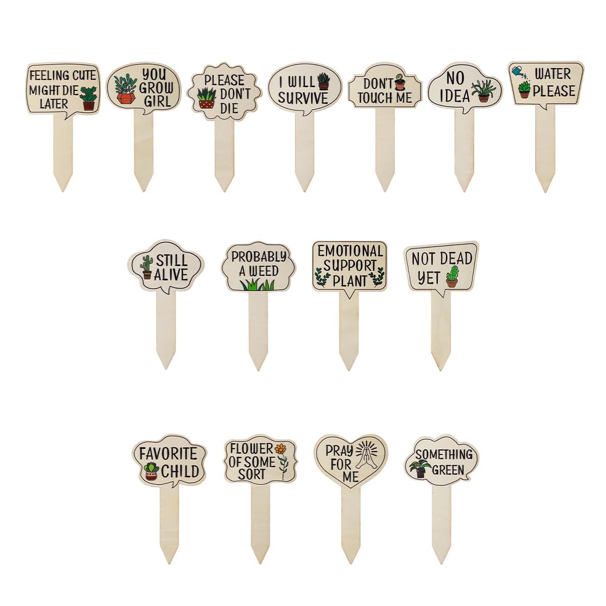 Namvo 15pcs Plant Markers, Wooden Plant Labels Funny Plant Signs Stake, Interesting Words Patterns Tags Labels For Outdoor Indoor Patio Supplies