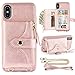 LAMEEKU Wallet Case Compatible with iPhone Xs Max, iPhone Xs Max Wallet Case Card Holder Leather Case with Wrist Chain Crossbody Strap Zipper Case for iPhone Xs Max, 6.5 inches-Rose Gold