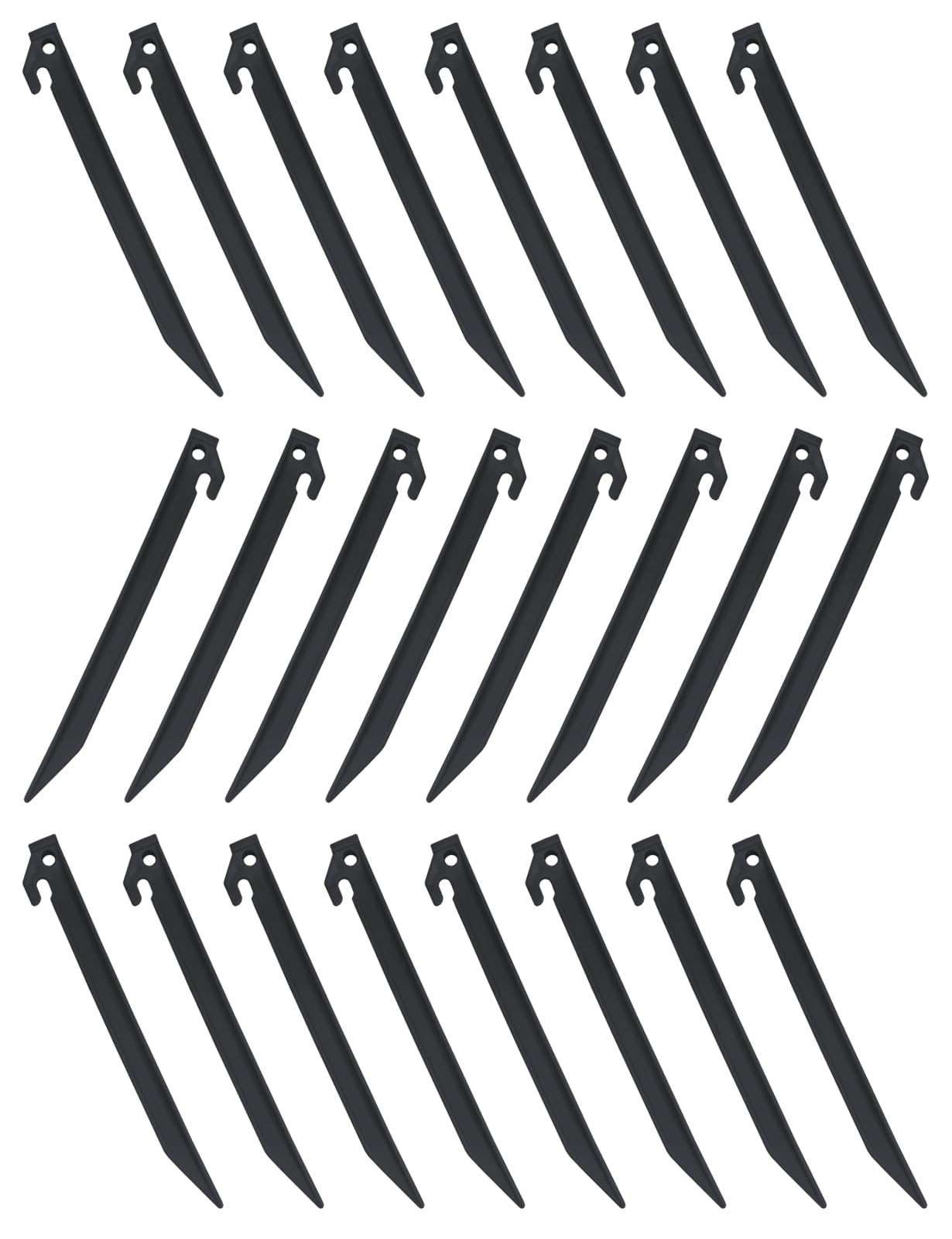24 Packs 230mm (9") Plastic Tent Pegs, Garden Landscape Pegs, Awning Stake, Camping Caravan Set (Black)