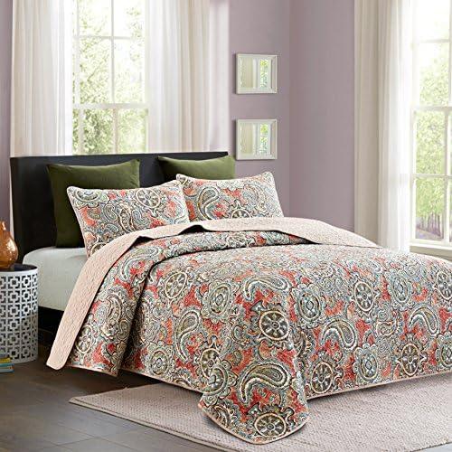 Hedaya Home Fashions 810 2ST Como Reversible Quilt Set, Chic Paisley Medallion Pattern, 3-Piece Set with Quilt and Pillow Shams - Full/Queen