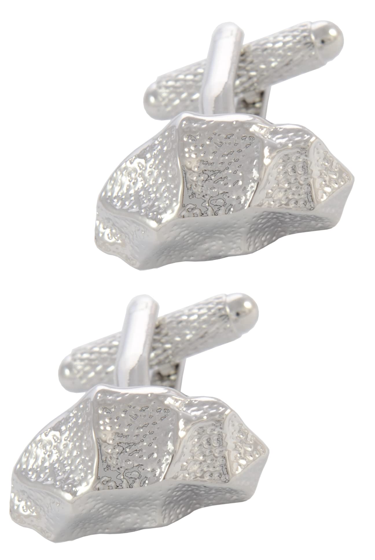 Cufflinks for Men + Presentation Box - Silver Colour - Rock - Solid Brass Metal - Boulder Builder - One Pair