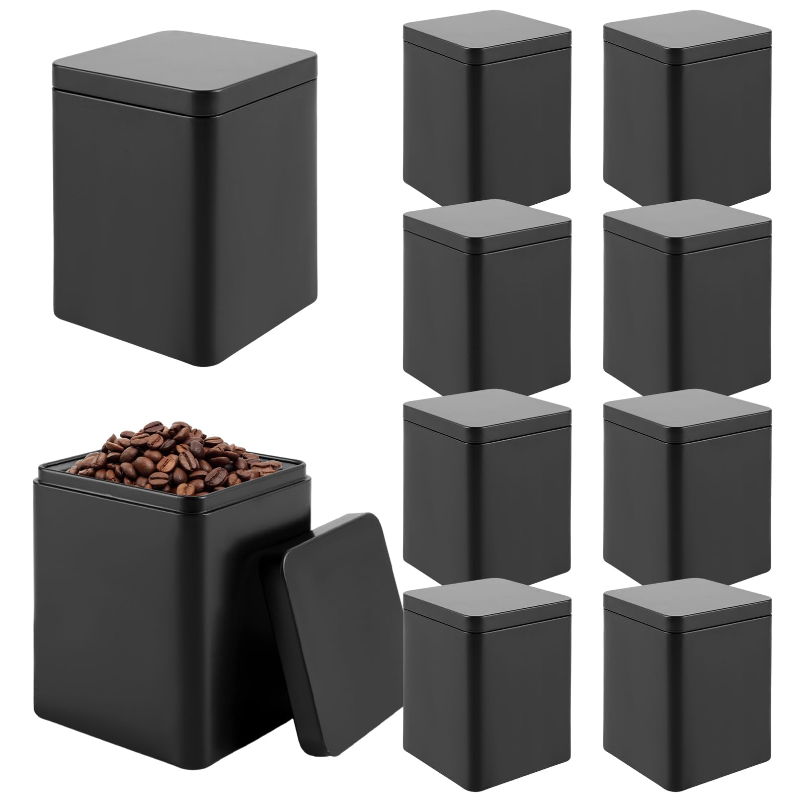 Photo 1 of 10 Pack Empty Tin Cans with Lids Airtight Coffee Container for Ground Coffee Bean Kitchen Canister Set Square Tea Canister Small Metal Tin for Sugar Candy Spice Loose Leaf Tea Storage Gift DIY