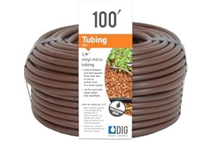 DIG B38100 100’ ¼” Vinyl Tubing (.170 ID x .250 OD) | Flexible, UV-Resistant Feeder Line | Ideal for Drip Emitters, Micro-Sprinklers in Gardens, Landscaping, Irrigation Projects (Brown)