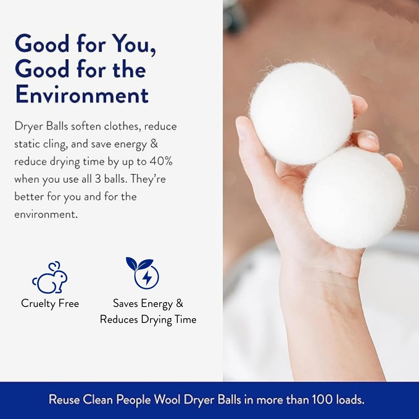 The Clean People 100% New Zealand Wool Dryer Balls - 3 Pack - Wool for Laundry, Fabric Softening, Anti Static, No Lint, Odorless and Reusable