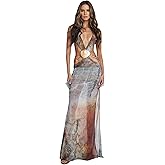 ZGMYC Women's Sexy Open Back Sheer Mesh Maxi Dress High Slit Beach Cover Up Dress Seashell Beaded Party Vacation Dresses