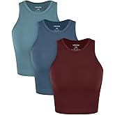 ODODOS 3-Pack Seamless Crop Tank for Women Ribbed Soft High Neck Cropped Tops