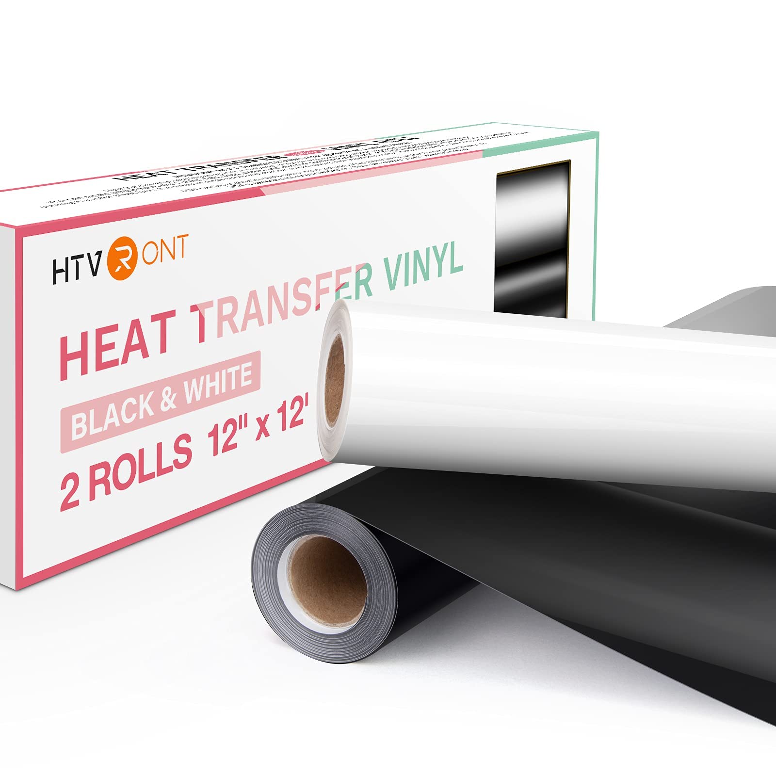 HTVRONT Heat Transfer Vinyl-2 Roll Black & White HTV Vinyl Iron on 12IN * 12FT(30.5x366CM) HTV Roll for T-Shirt & Clothes