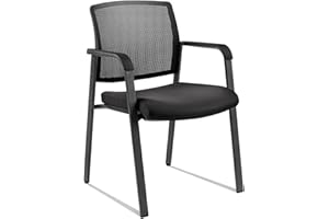 CLATINA Guest Reception Stacking No Wheels Desk Chair with Arm, Mesh Back Waiting Room Chairs with Upholstered Fabric Seat and Ergonomic Lumbar Support for Office Conference School Church, Black