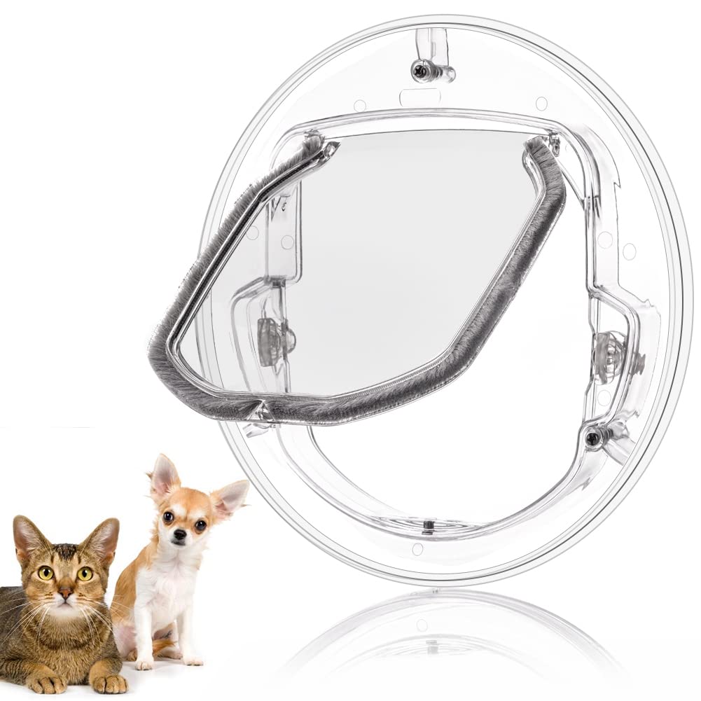 Cat Flap for Glass Doors, 4 Way Locking Pet Door Microchip for Cats Lockable Small Dog Window Gate Round Clear Flap Door, for Interior Exterior Doors Cats Up to 6 kg