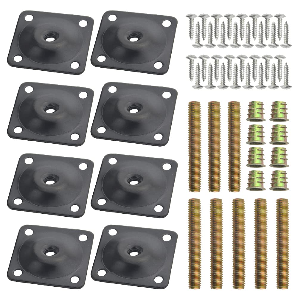 WMYCONGCONG 8 Sets Angled Furniture Leg Mounting Plates 5/16" (M8) T-Plate Heavy Duty Sofa Legs with Hanger Bolts Screws for Couches Seats (Black)