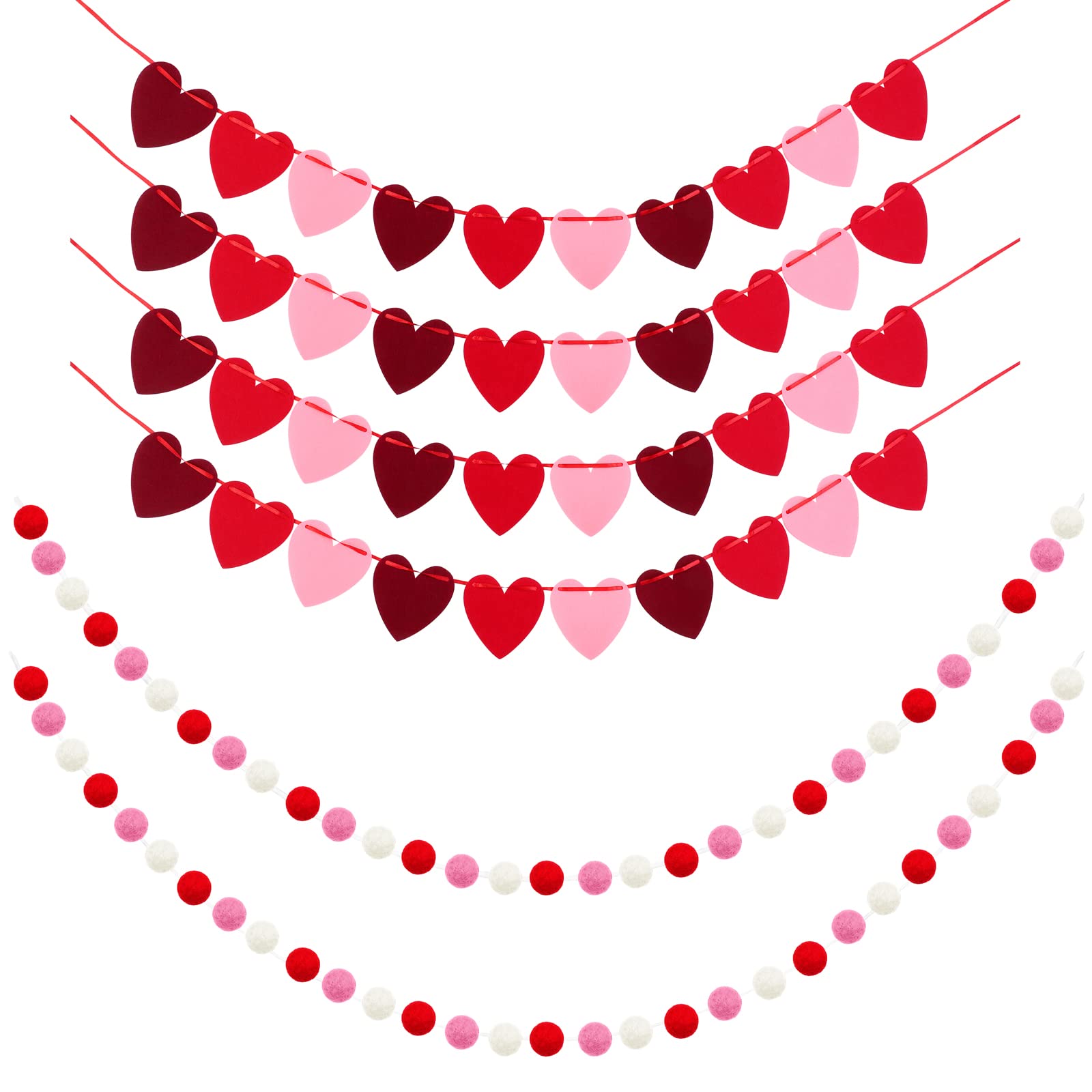 Photo 1 of Fovths 6 Pack Valentines Day Garland Set 60 Balls Felt Garland and 40 Pieces Felt Heart Garland Banner Red Pink White Pom Pom Garland for Valentine Day Decorations, No DIY