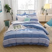 Lausonhouse Cotton Duvet Cover Set, 100% Cotton Yarn Dyed Seersucker Duvet Cover Set,3 Pieces Bedding Set- King - Blue