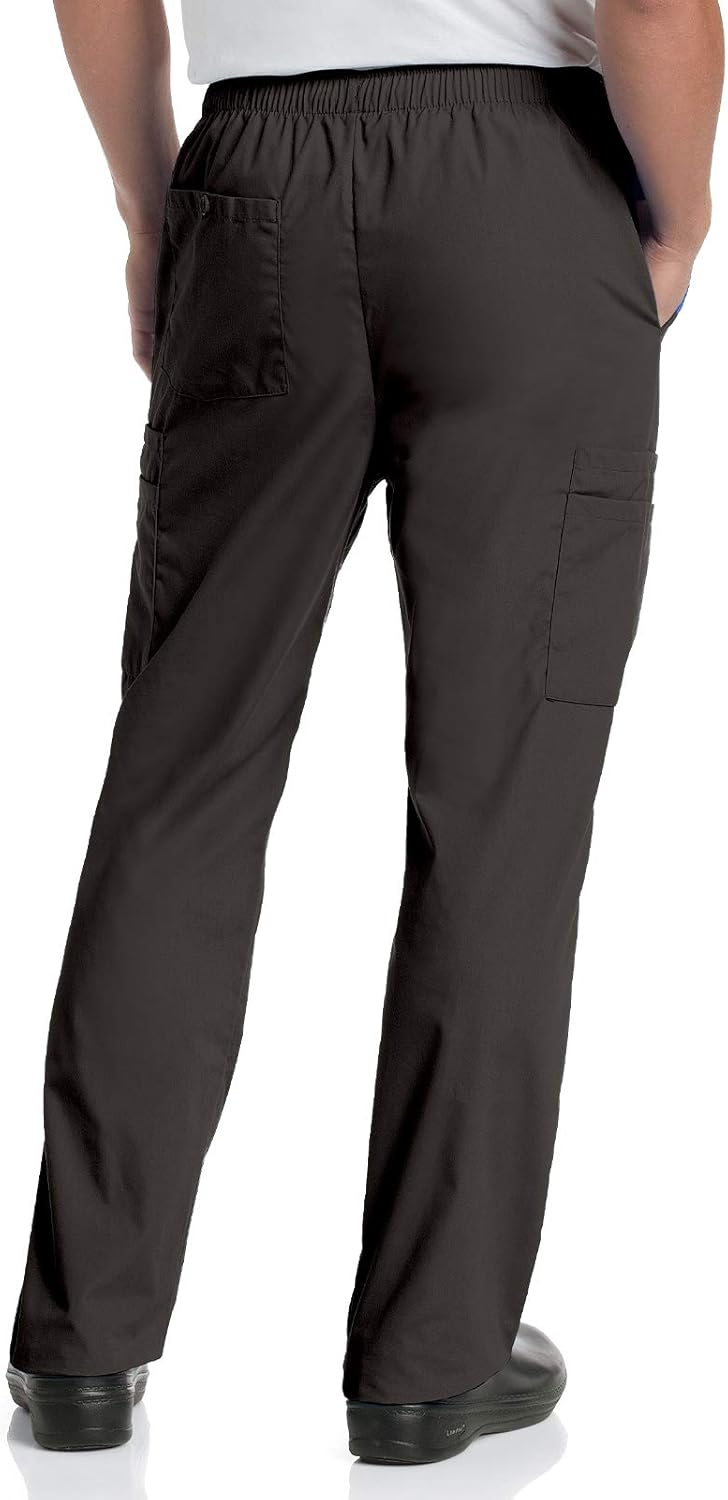 Landau Men's Comfort Stretch Unisex 7-Pocket Elastic Waist Cargo Scrub Pants 8555, Black, Medium Short: Medical Scrubs Pants: Clothing