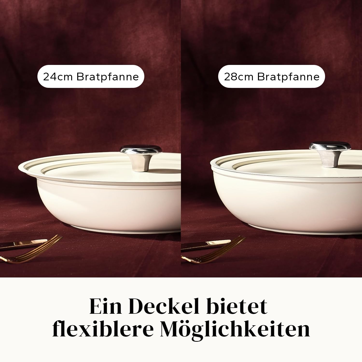 Redchef Pfannenset Keramik Aluminium Bratpfannen, Antihaft Keramik-beschichtet Pfannen Induktion 20/24/28 cm für alle Herdarten, PTFE-frei PFAS-frei PFOA-frei, Backofenfest (Beige) 3