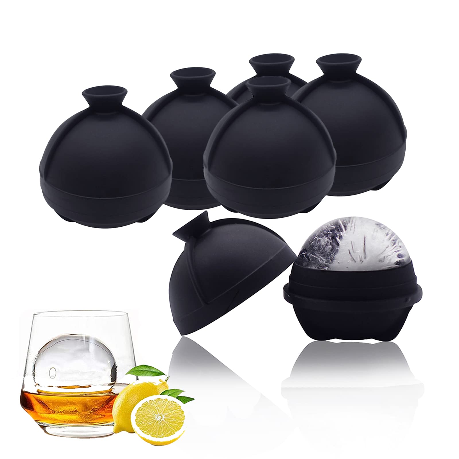 Whiskey Ice Ball Maker,Silicone Ice Ball Mould Easy Release,Sphere Ice Cube Moulds-6 X 6cm,Large Ice Cube Moulds Perfect for Whiskey, Cocktail and Any Drink(6)