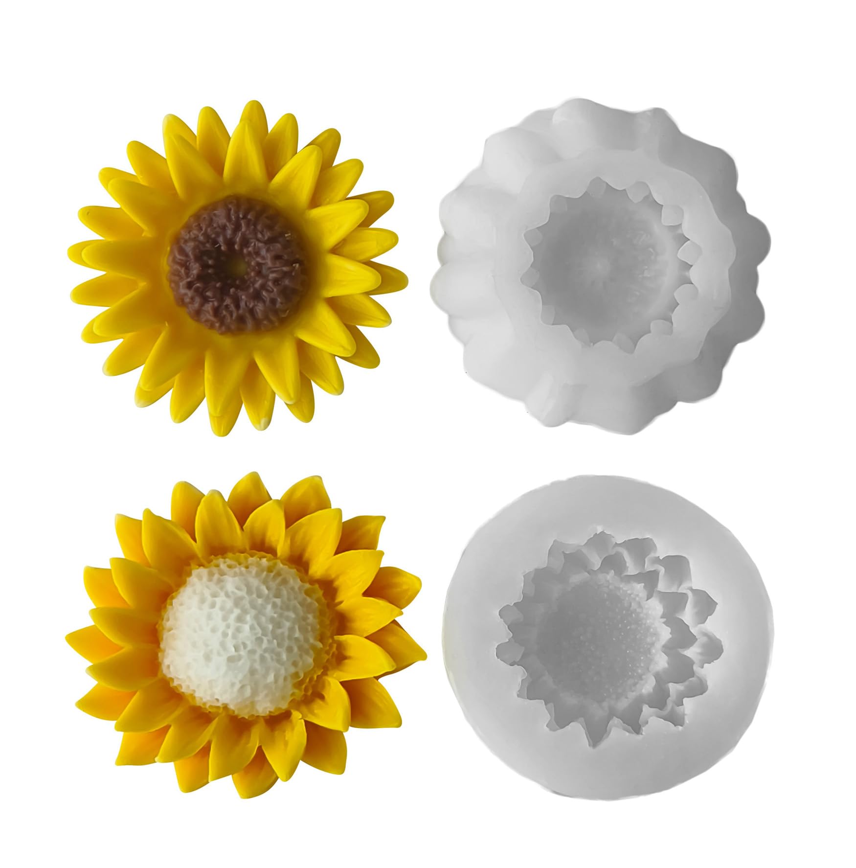Xidmold 2Pcs Sunflower Candle Soap Moulds, 3D Sunflower Silicone Mold for Fondant, Chocolate, Candy, Soy Wax Candle, Plaster, Epoxy Resin Casting, DIY Crafts