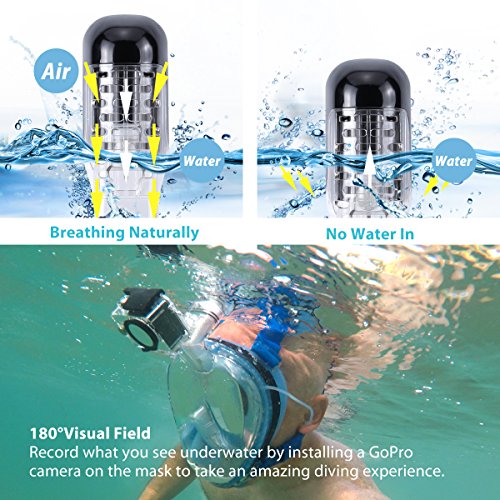 VICOODA Full Face Snorkel Mask for Kids and Adults【2018 New Version】,180°Panoramic View,Anti-Fog,Anti-Leak,One Size Snorkeling Mask with GoPro Mount,Fits All 30-50 Meters Deep Diving - Black - Thumbnail 6