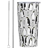 JASROTAO Emperor Penguins Tumbler, Animals 20oz Stainless Steel Insulated Travel Tumblers,Travel Coffee Mug with Lid and Straw Cups Gifts for Women Men
