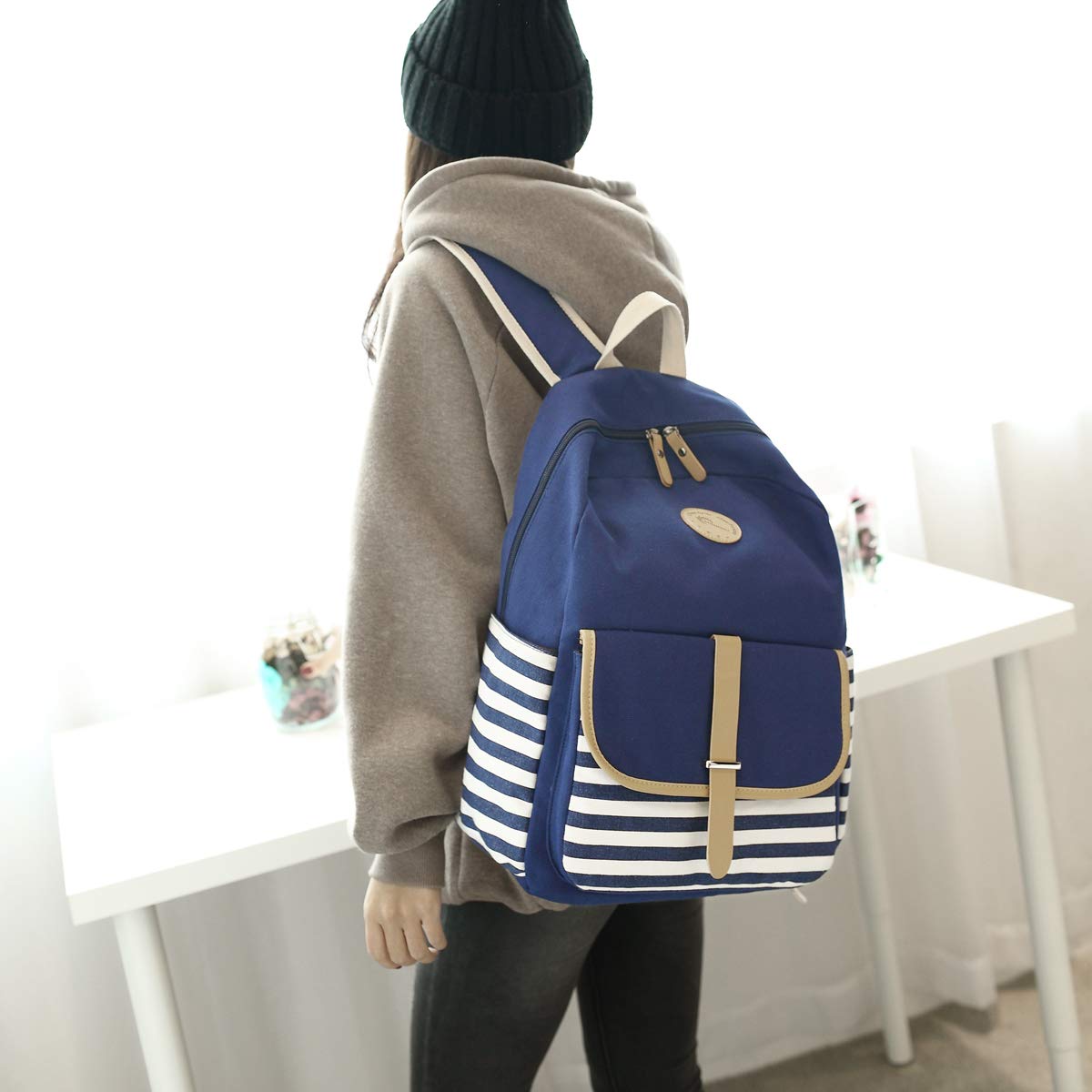 Tache Bleu En Bas Du Dos Adulte Bleu CHEREEKI Sac à Dos Scolaire Cartable Teenager Adultes Portable