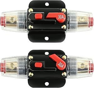 30A Inline Circuit Breaker Reset Fuse, Reset Fuse Holder 30 amp with Manual Reset for 12V-24V DC Car Audio, Stereo Switch and Solar Inverter System(2 Pack)