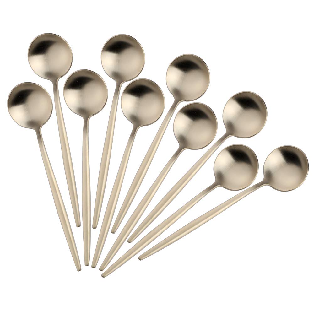 Bisda 4.7 Inches Matte Polish Espresso Spoons Stainless Steel Set of 10, Mini Teaspoons Set for Coffee Sugar Dessert Cake Ice Cream Cappuccino (Light Gold)