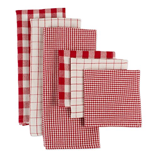 DII Cotton Woven Heavyweight Kitchen Dish Towels, Absorbent Washing Drying Everyday Cooking and Baking, Holiday Checks, Dishtowels 18 x 28 and Dishcloth 13 x 13
