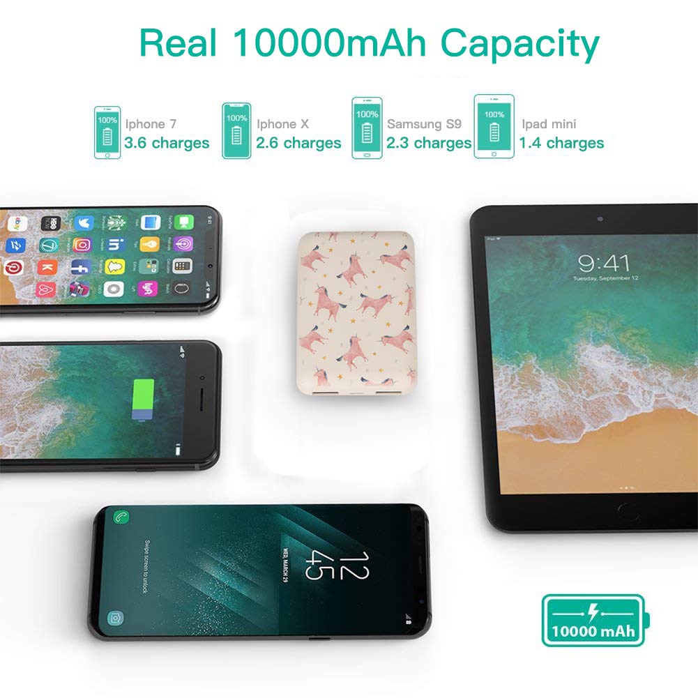 Cute Portable Charger 10000mAh,Sethruki Unicorn Pocket-Size Fast Charging Dual USB Mini Power Bank External Battery Pack for iPhone X 8 7 Plus and More,Gift for Girl Women Kid.