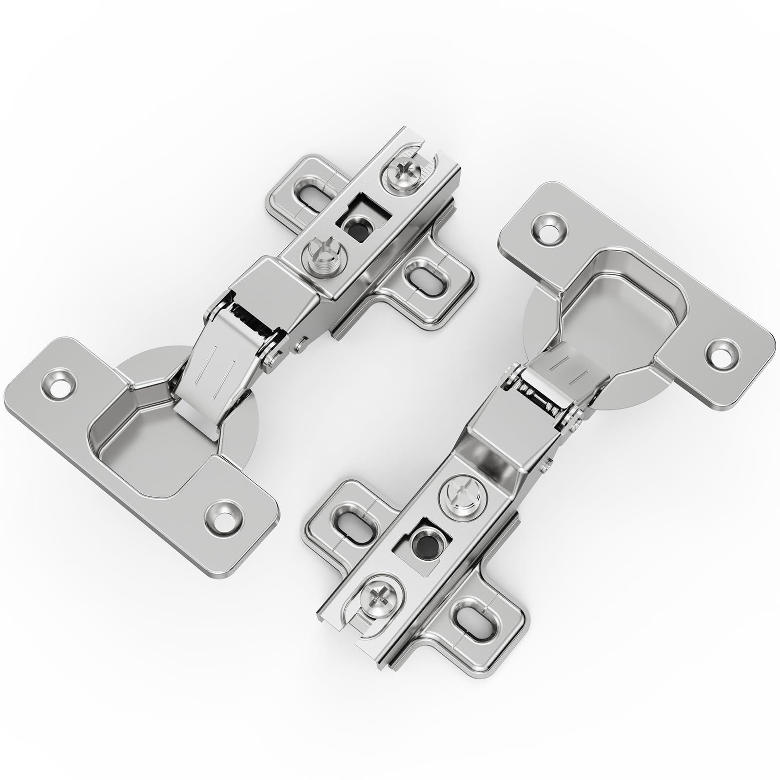 Photo 1 of Chibery 2 Pack Half Overlay Cabinet Hinges, Regular Standard Closing, Slide-on, Self-Closing, Frameless Concealed Euro 105 Degree Compact Hinges for Kitchen, Bathroom, 3/8" Overlay, Nickel Plated
