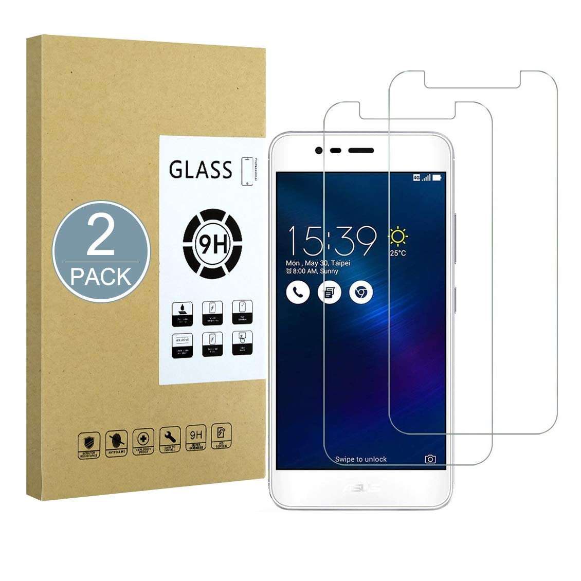 E-Hamii [2-Pack Screen Protector Compatible with ZenFone 3 MAX ZC520TL,9H Tempered Glass Protective,2.5D Double Defense Series Premium Protect Film,[Anti-fingerprint and Anti-Scratch][Bubble-Free]