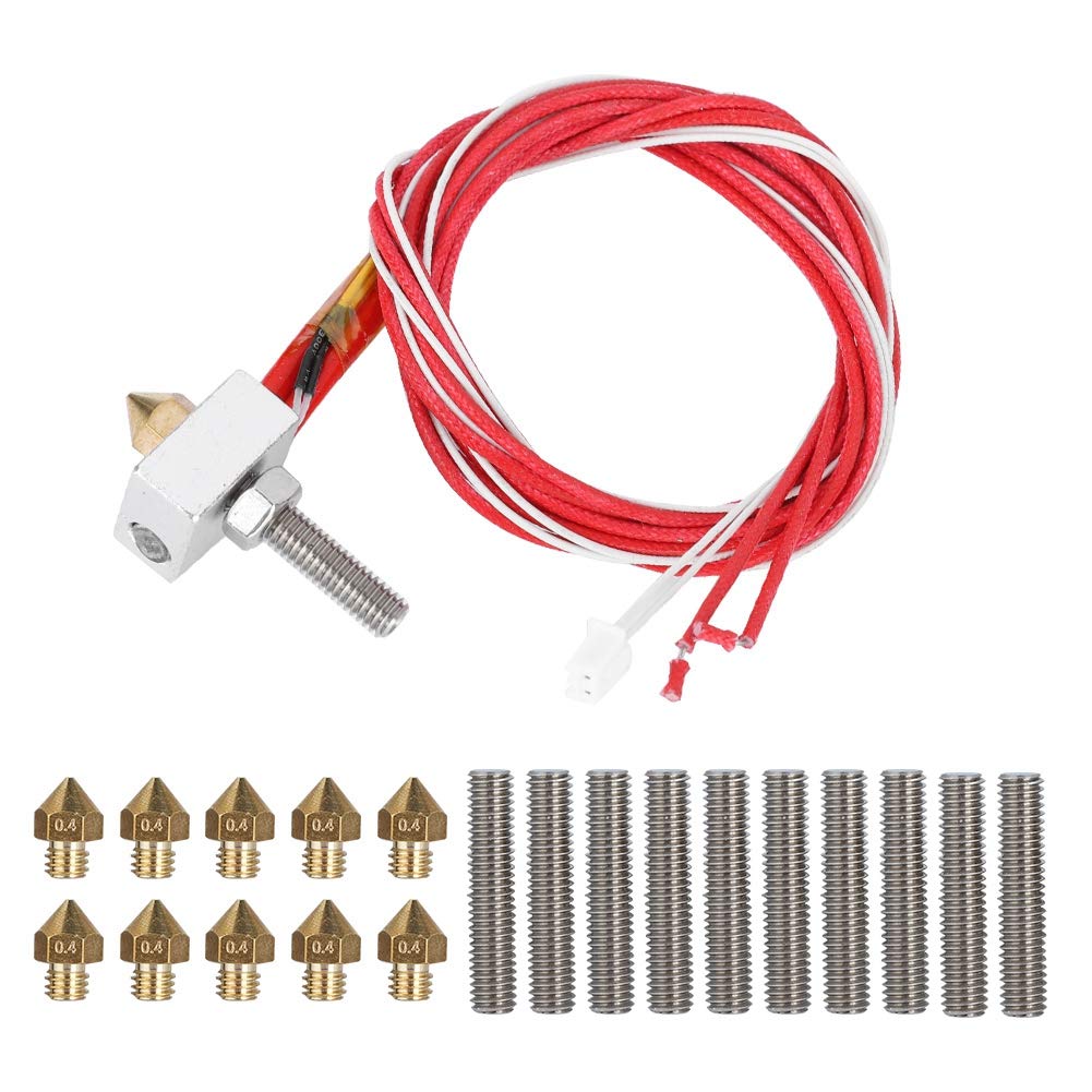​Extruder Hot End Part Assembled DIY Hotend with 10pcs 30mm Line Pipe and 0.4mm Nozzle 12V 40W Heating Rod fits for 1.75mm PLA ABS 3D Printer , Replacement Hot ends for MK8, i3, Anet A8,Alunar etc