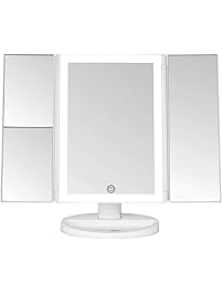 Absolutely Lush Lighted Makeup Mirror Vanity Mirror with Lights, Touch Screen Dimming, Tri-Fold 1x 2X 3X Magnification Sections, Portable High Definition Clarity Cosmetic Light Up Magnifying Mirror