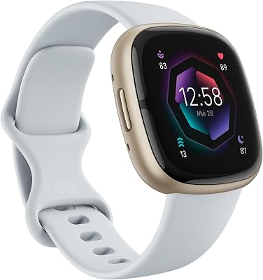 Fitbit sense 2, smartwatch de alumínio azul nevoeiro/ouro liso, gps, unissex-adulto, tamanho único