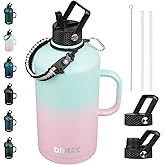 BJPKPK 1 Gallon Water Bottle Insulated with Straw Lid, 128oz Large, Stainless Steel Water Bottles with 3 Lids and Paracord Strap, Double Wall Vacuum Metal Water Jug,Marshmallow