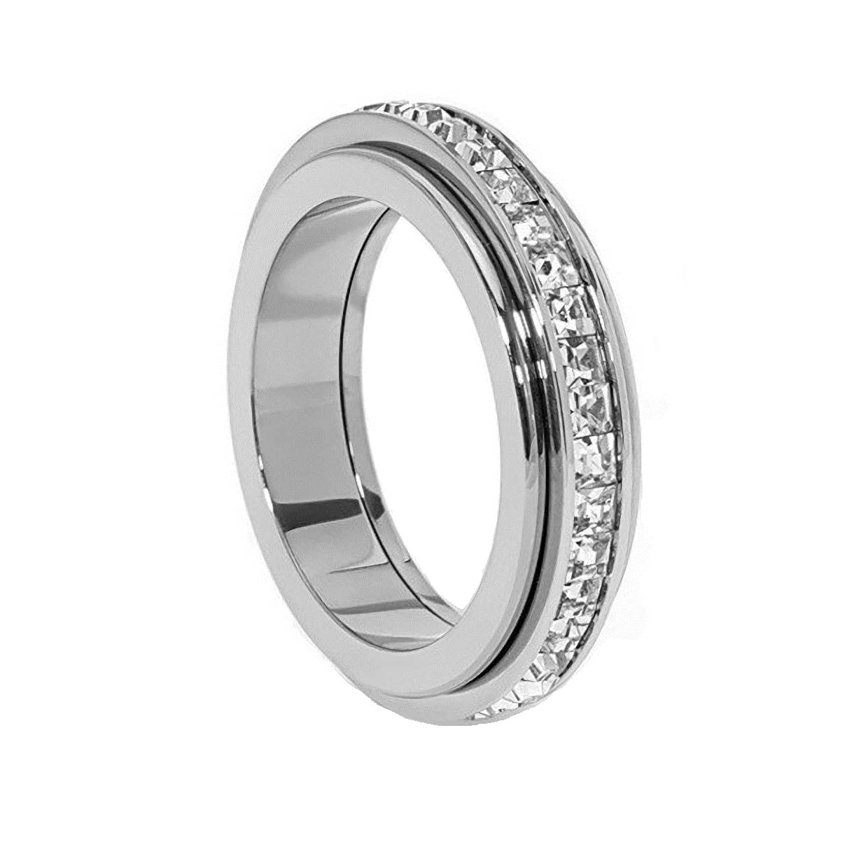 Pingyongchang Anxiety Rings Titanium Steel Spinner Fidget Band Rings for Women Ladies Cubic Zirconia Relieving Anxiety Wedding Promise Lucky Statement Rings-7