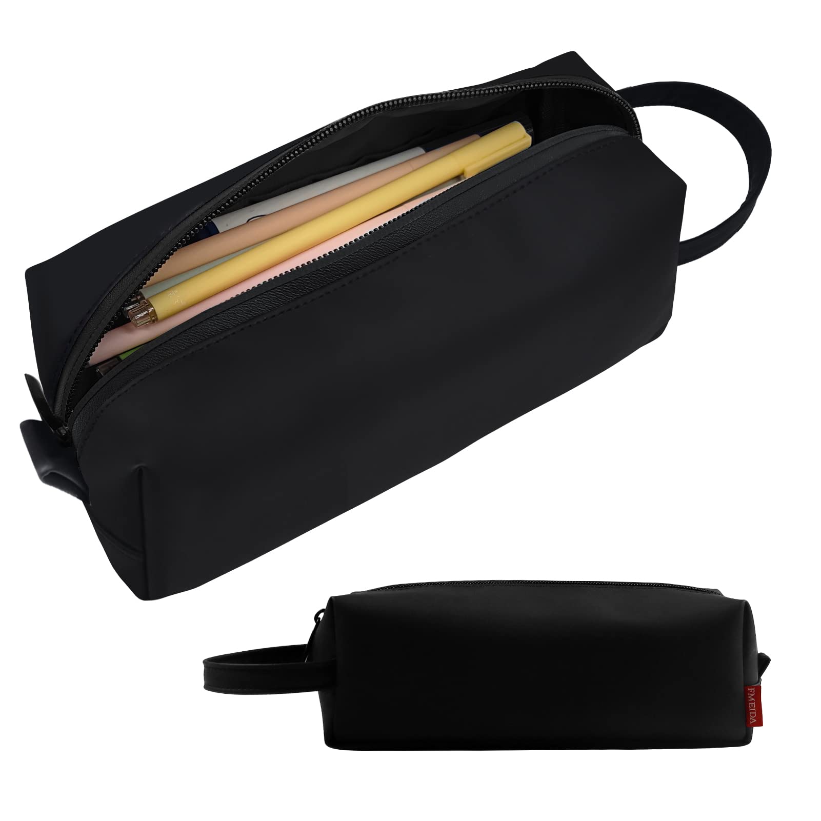 Fmeida PU Leather Pencil Case Large Pen Case Stationery Pouch Pen Holder Portable School Supplies for Secondary High School Office Adults Kids Pencil Bags - Black — image 1