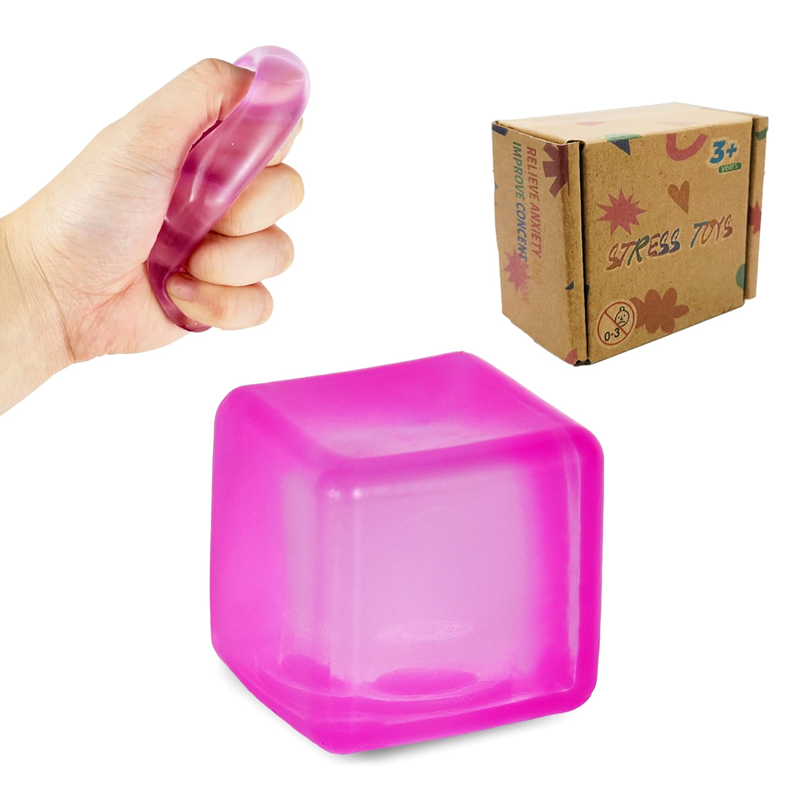 Fumzazyllo Small Squeeze Cube – Squishy Stress Relief Toy, Portable Fidget Toy for Kids & Adults, Anxiety Relief, Sensory Toy, 3.5cm (Purple)