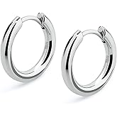 KRKC&CO Hoop Earrings Sterling Silver for Men, White Gold Plated/Black Earrings Sets, Hypoallergenic, Christmas Birthday Gift for Him, Small Piercing Jewelry for Men & Women, 10, 12,15mm