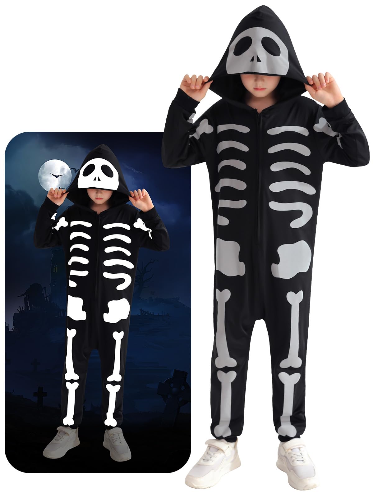 Naiyafly Skeleton Halloween Costume Jumpsuit for Kids Toddlers Unisex