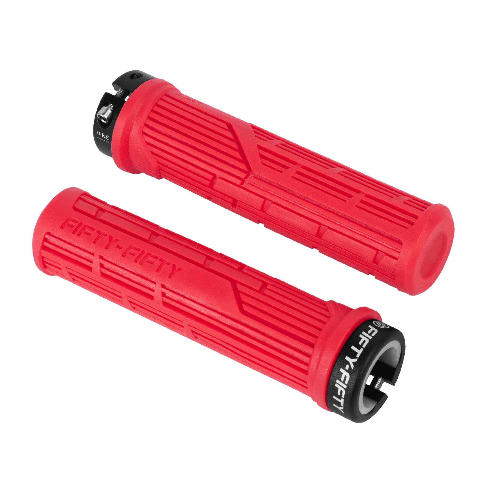 FIFTY-FIFTY Mountain Bike Grips, Single Lock-on MTB Handlerbar Grips, Soft and Comfortable, Non-Slip Locking Bicycle Handle for All Mountain, Enduro, Downhill (Red)