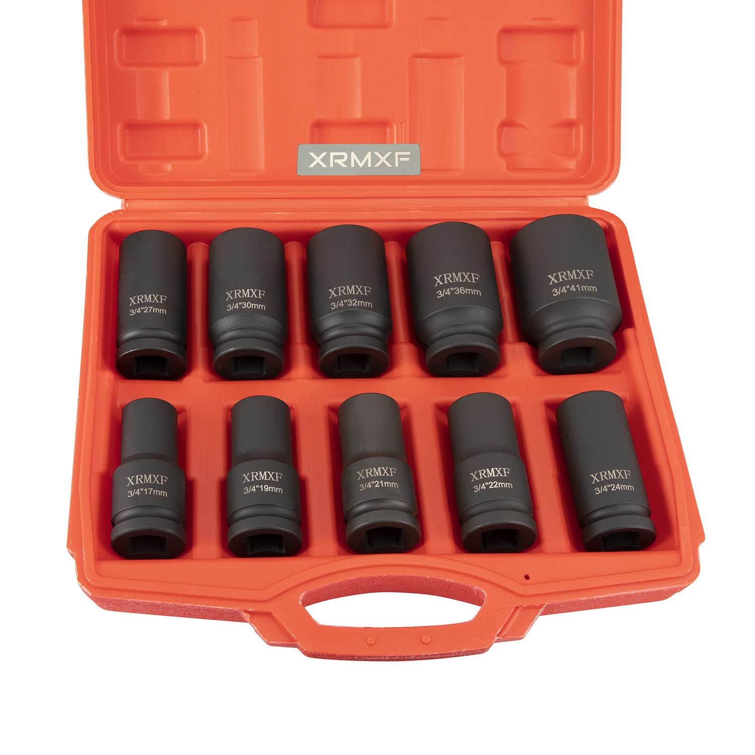 XRMXF 3/4" Drive Deep Impact Socket Set,10PC 6-Point Metric,17 19 21 22 24 27 30 32 36 41mm Socket Sets, Cr-Mo Steel 80mm Length