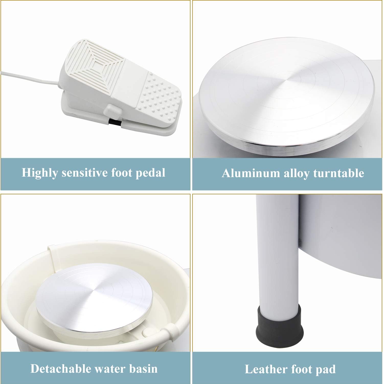 Huanyu Pottery Wheel Machine 350W 25CM 9.8" Electric Ceramic Machine Clay Making Pottery Tool with Detachable Basin for Ceramic Work Clay Art Craft DIY Clay (110V, with Foot Pedal)