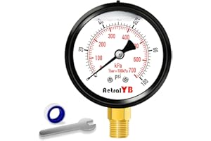 AetralYB 0-100 Psi 2.5 Inch Pressure Gauge Stainless Steel Case, Liquid Filled,1/4" NPT Lower Mount, IP67 Waterproof, for Water Pump, Pneumatic Air, Well, RV Hose, Tank, Gas