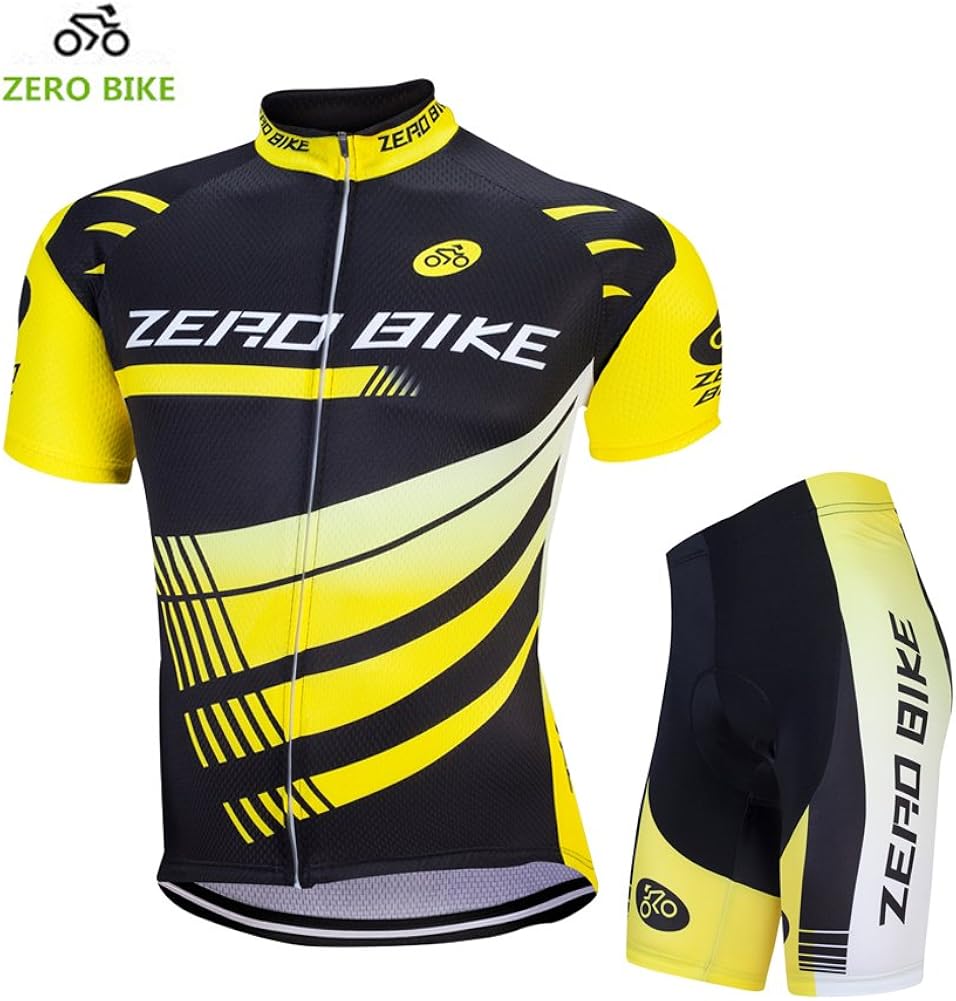 ZEROBIKE Men Breathable Quick Dry Comfortable Short Sleeve Jersey + Padded Shorts Cycling Clothing Set Cycling Wear Clothes: Clothing