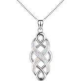 YFN Irish Celtic Knot Created Opal Pendant Necklace Sterling Silver Black Necklaces for Women Men 18"